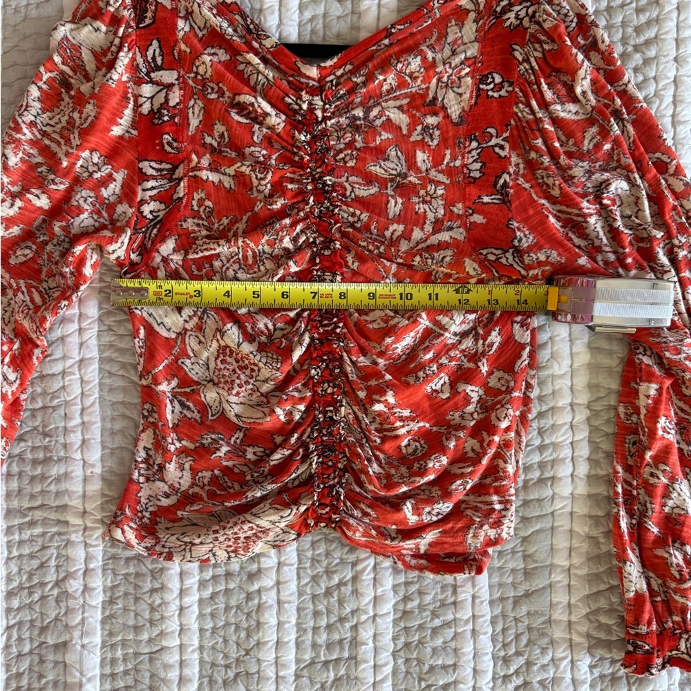 Free People Orange Floral Top, Size Medium - Picture 5 of 9